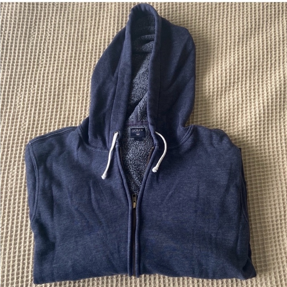 J. Crew Navy Blue Hoodie- heavyweight full zip awesome warm EUC
